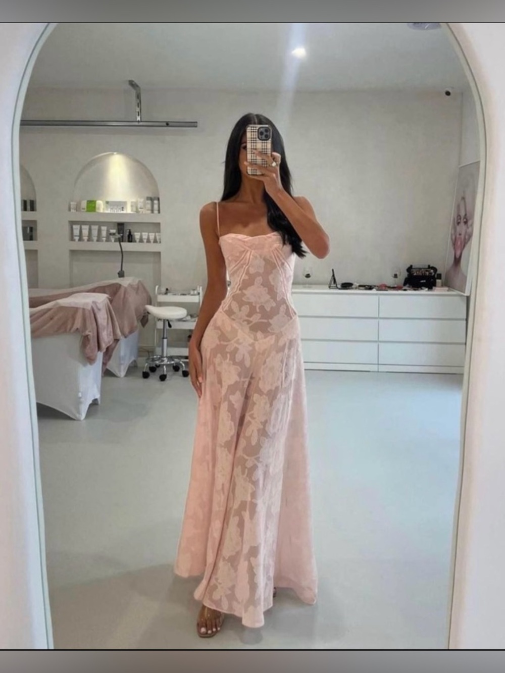 NEW House Of CB Seren Pink Floral Lace Back Maxi Dress Gown Romantic S A-C - Picture 4 of 8